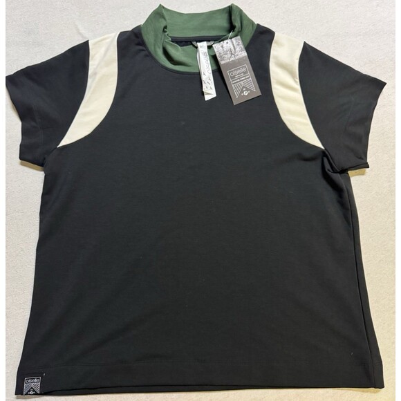 Oiselle Mock Neck Short Sleeve Shirt Top Black Green Women’s Medium Athletic Gym - Picture 1 of 7